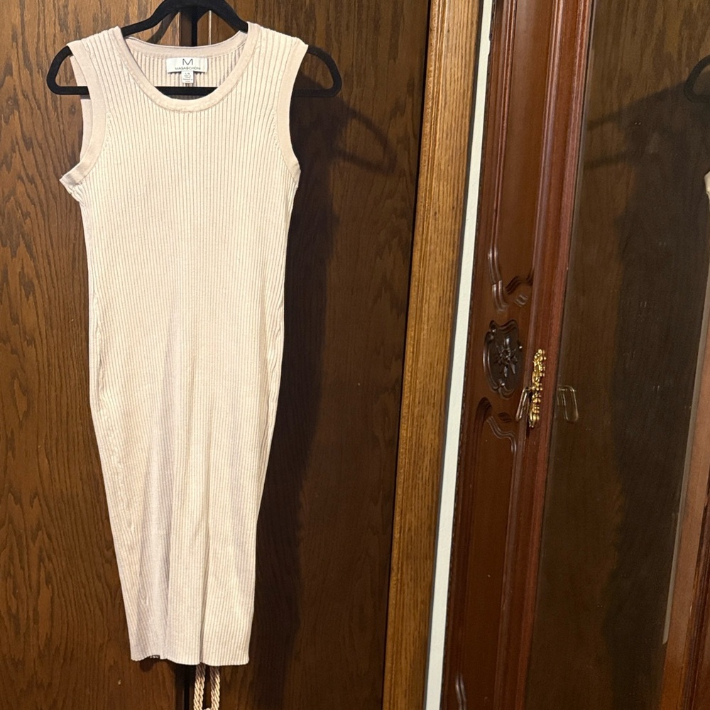 Magaschoni Beige Ribbed Midi Dress
